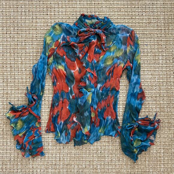 Yigal Azrouel 100% Silk, Sheer Color Splash Blouse - Picture 1 of 7